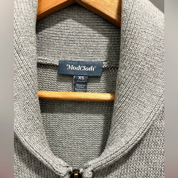 ModCloth Gray No Fox Given Fair Isle Zip-up Sweater - XS oversized cabincore - Picture 7 of 9